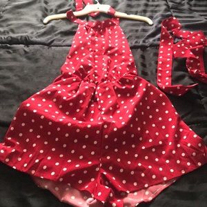 Red polka dot romper